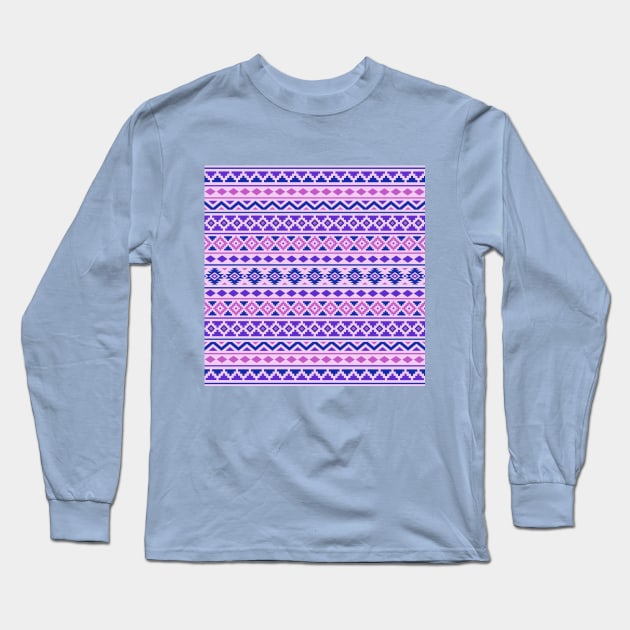 Aztec Essence Pattern Pinks Blue Purple Long Sleeve T-Shirt by NataliePaskell